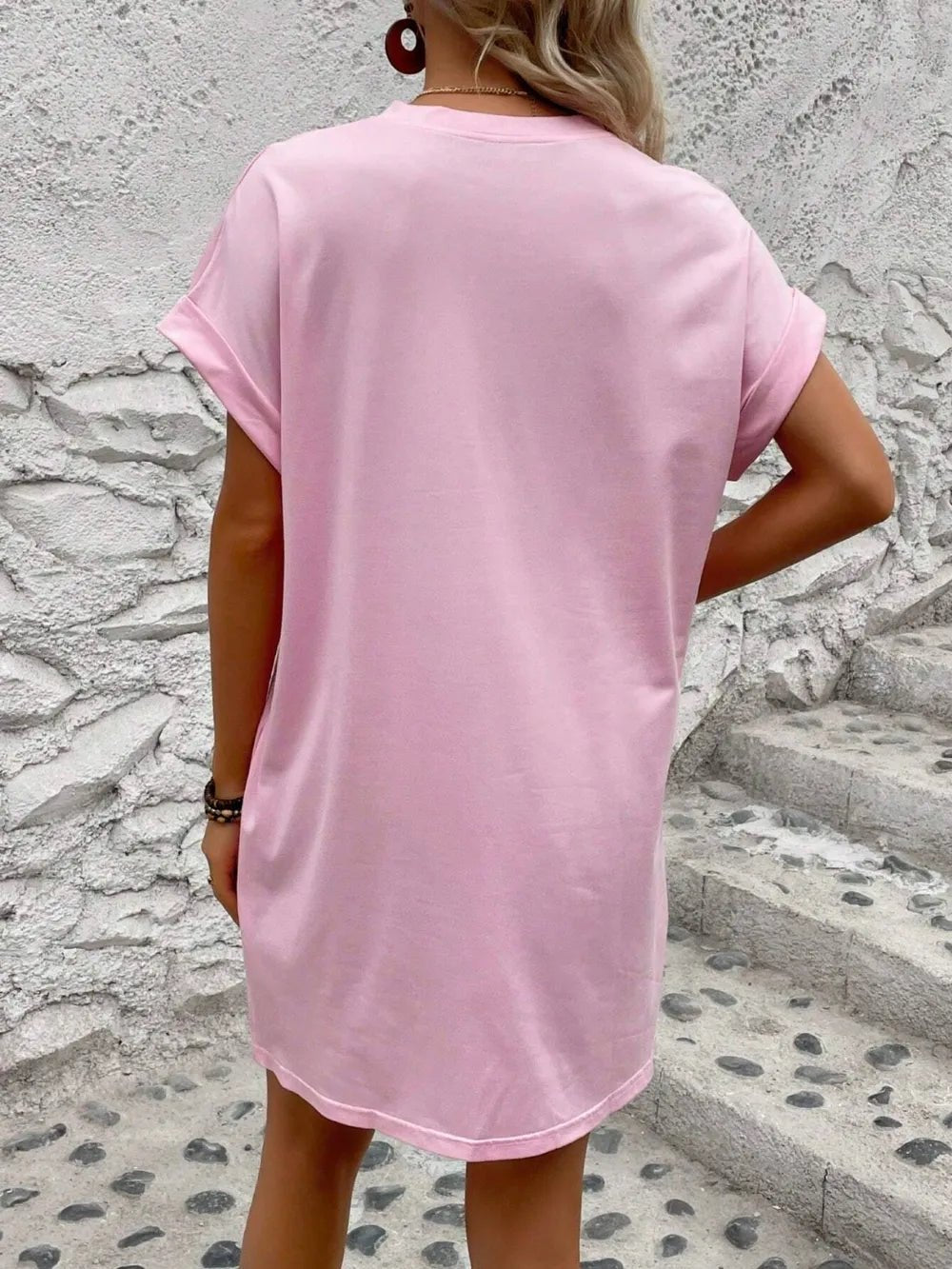 Round Neck Short Sleeve Mini Dress - Crowned Energy CO.