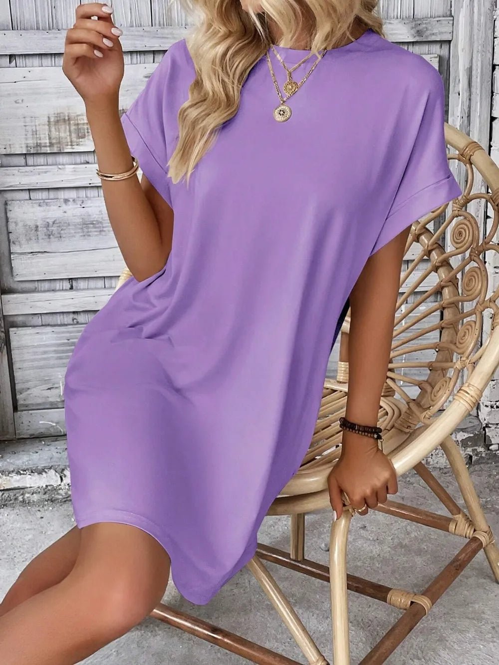 Round Neck Short Sleeve Mini Dress - Crowned Energy CO.
