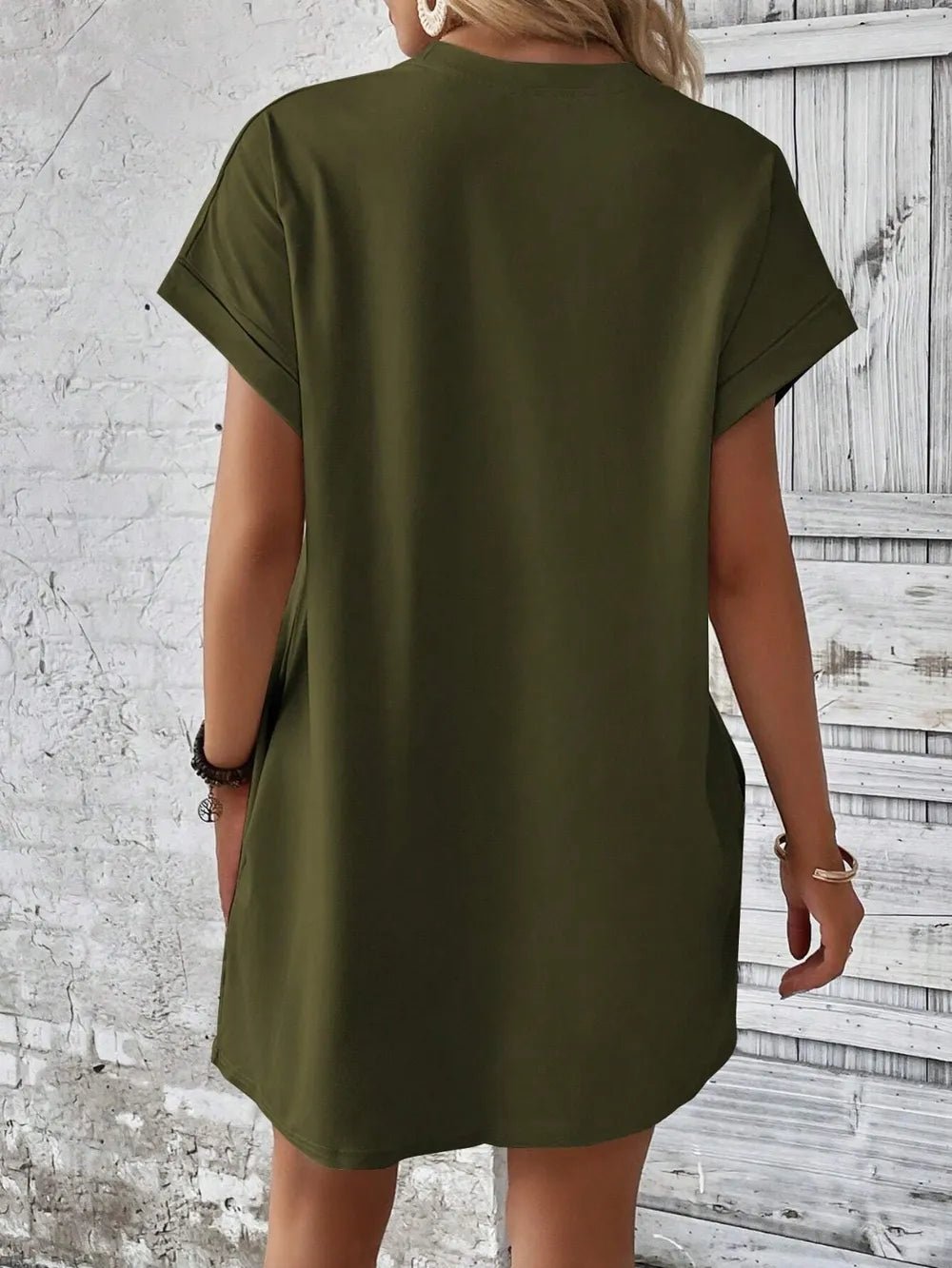 Round Neck Short Sleeve Mini Dress - Crowned Energy CO.