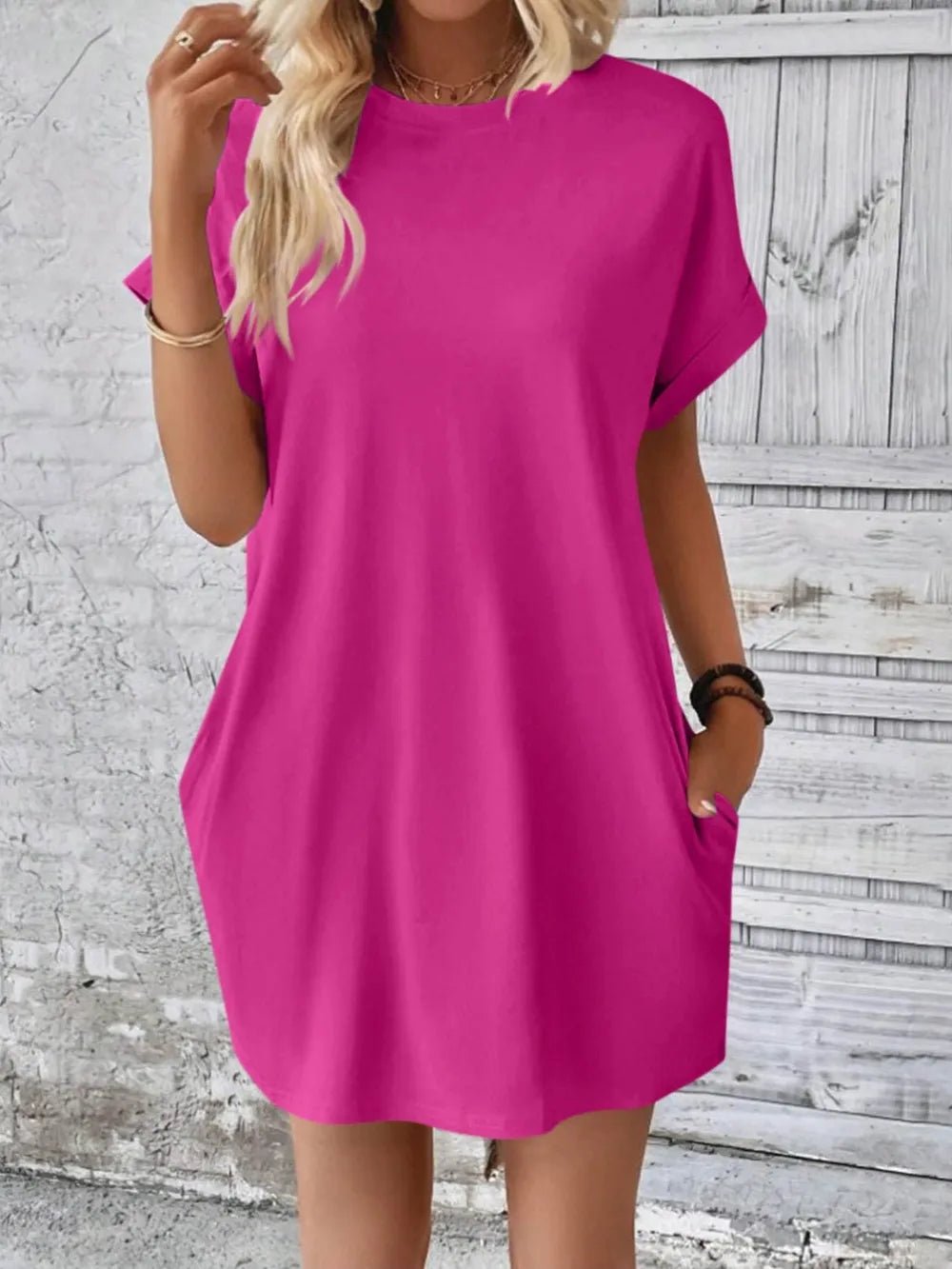 Round Neck Short Sleeve Mini Dress - Crowned Energy CO.