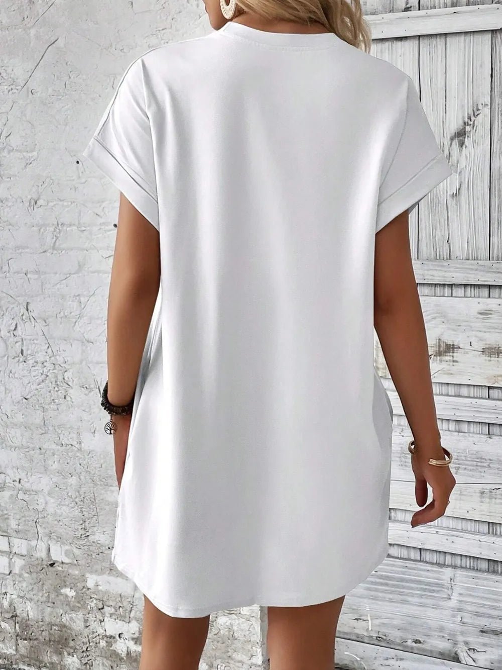Round Neck Short Sleeve Mini Dress - Crowned Energy CO.