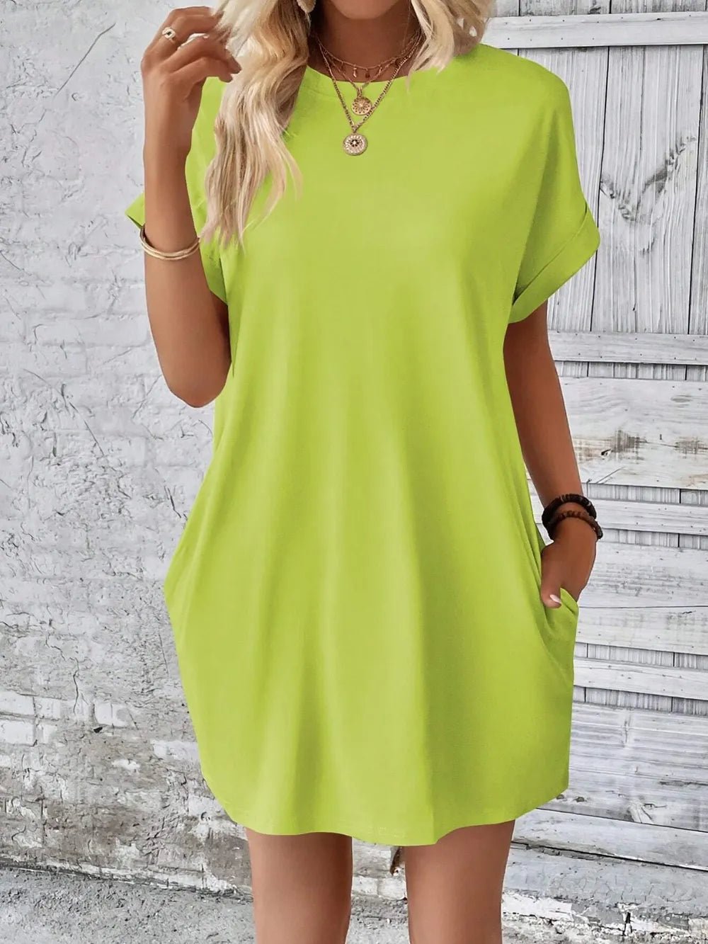 Round Neck Short Sleeve Mini Dress - Crowned Energy CO.
