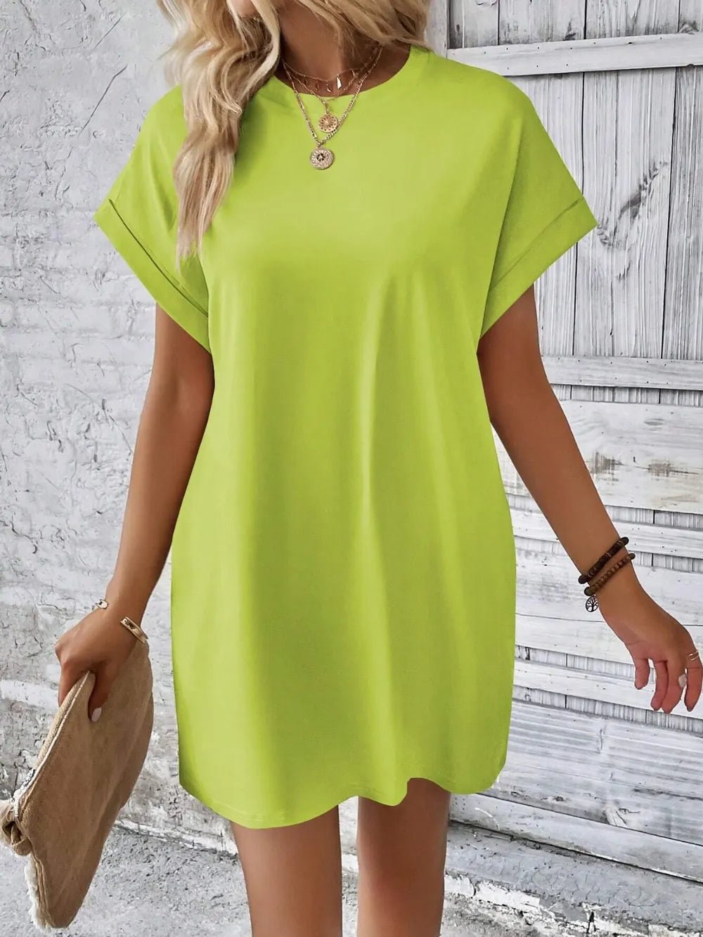 Round Neck Short Sleeve Mini Dress - Crowned Energy CO.
