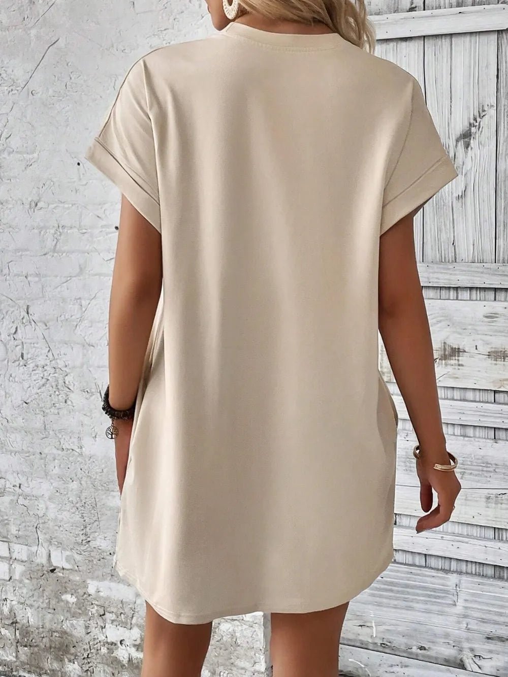 Round Neck Short Sleeve Mini Dress - Crowned Energy CO.