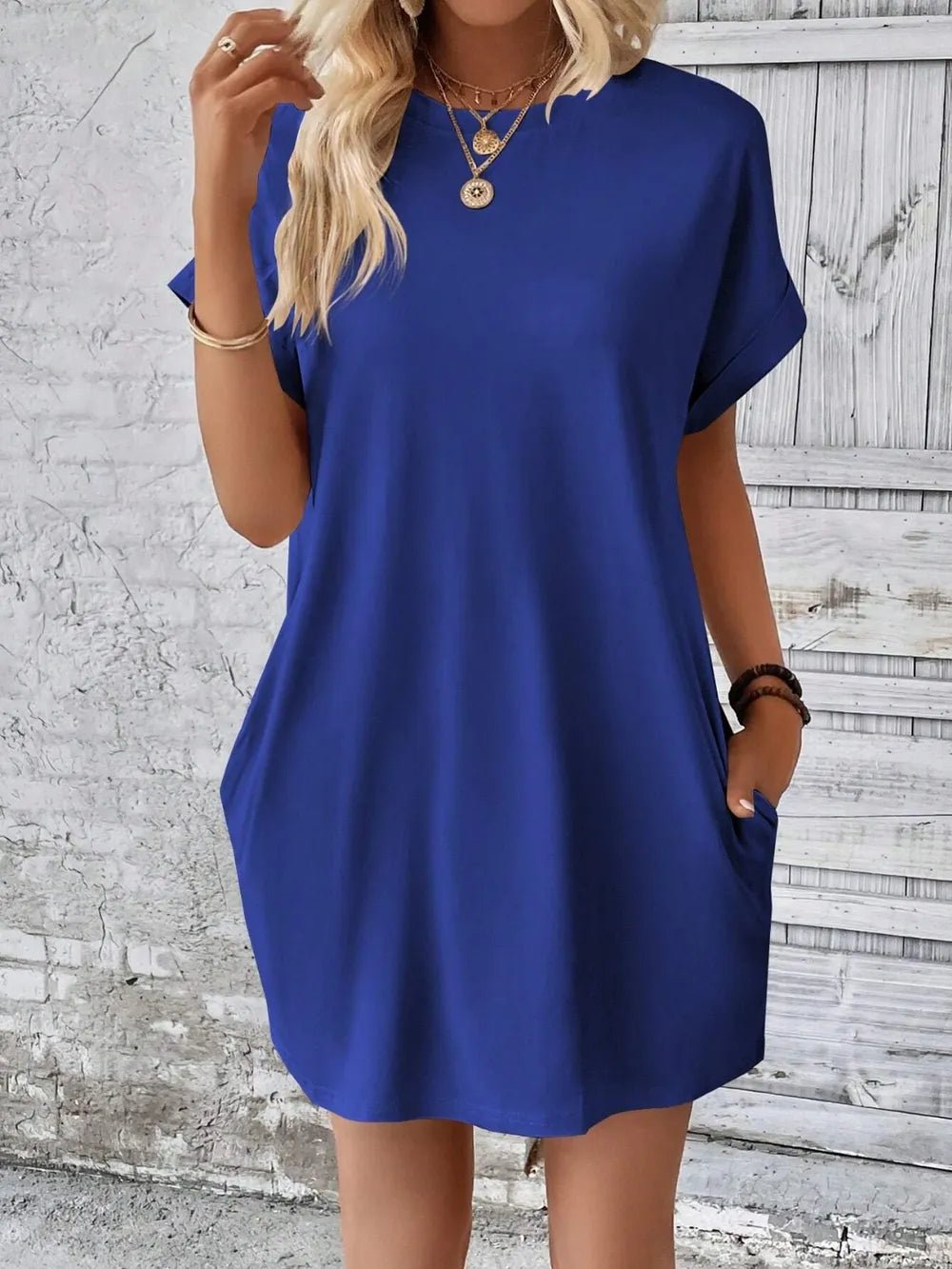 Round Neck Short Sleeve Mini Dress - Crowned Energy CO.