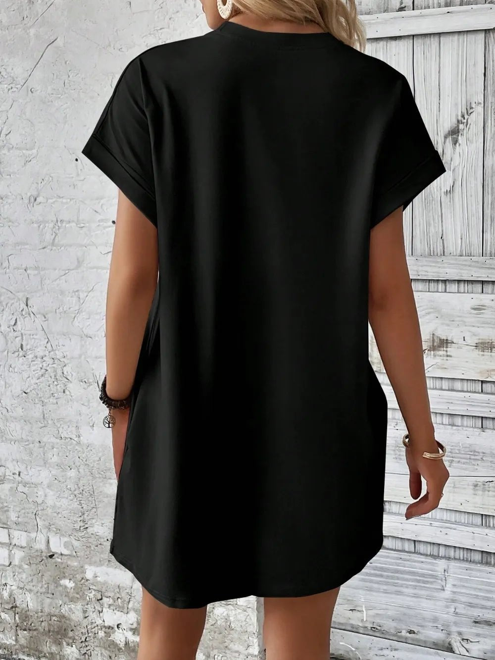 Round Neck Short Sleeve Mini Dress - Crowned Energy CO.