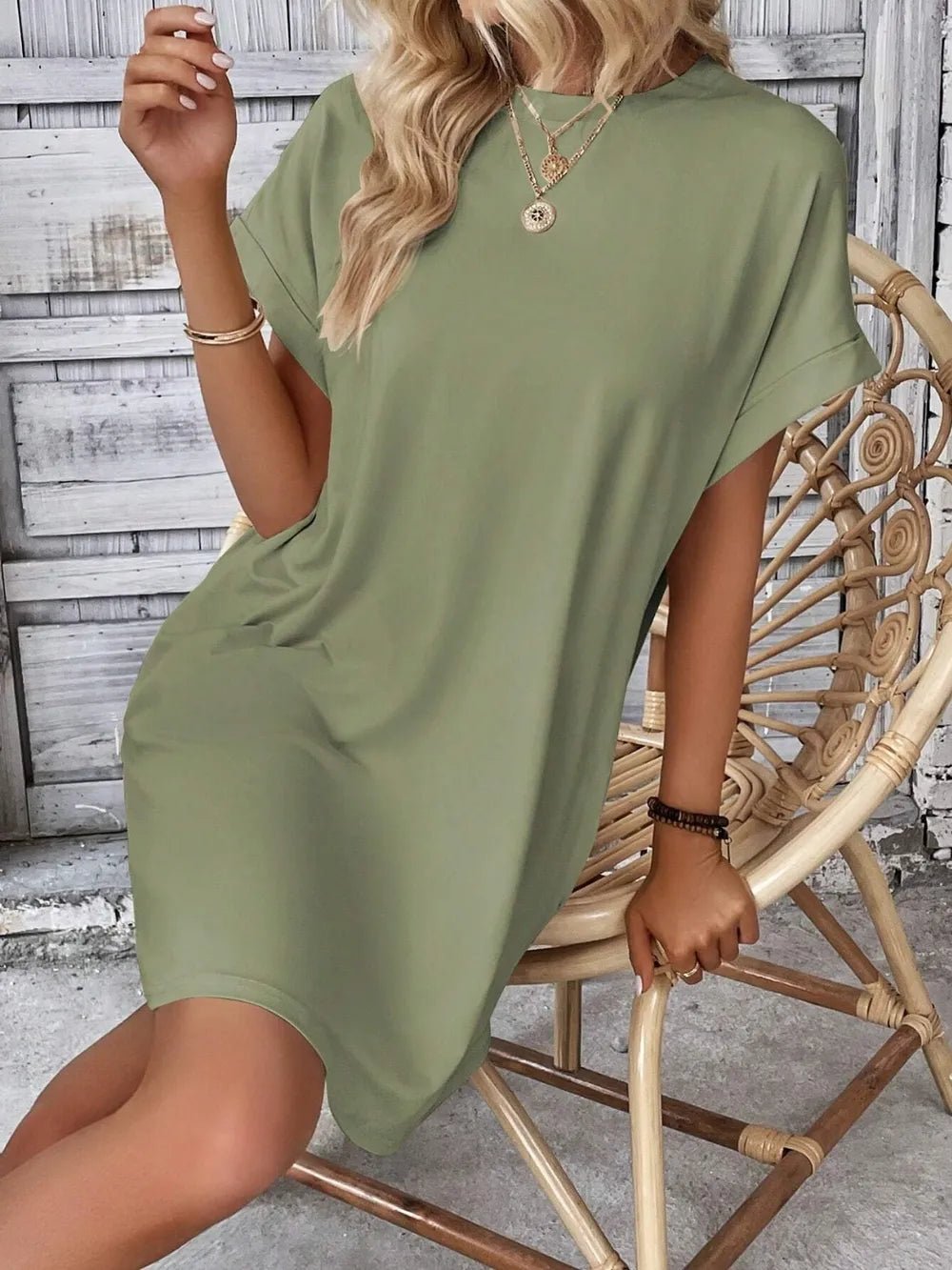 Round Neck Short Sleeve Mini Dress - Crowned Energy CO.