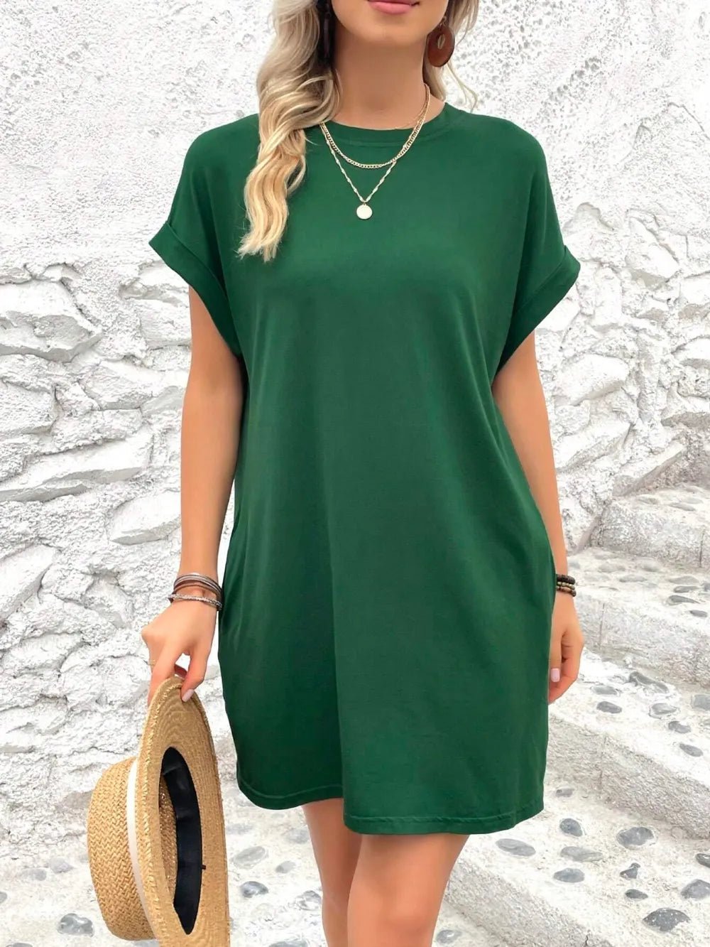 Round Neck Short Sleeve Mini Dress - Crowned Energy CO.