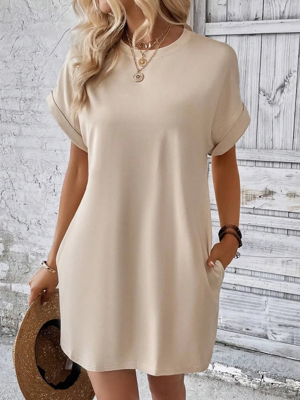 Round Neck Short Sleeve Mini Dress - Crowned Energy CO.