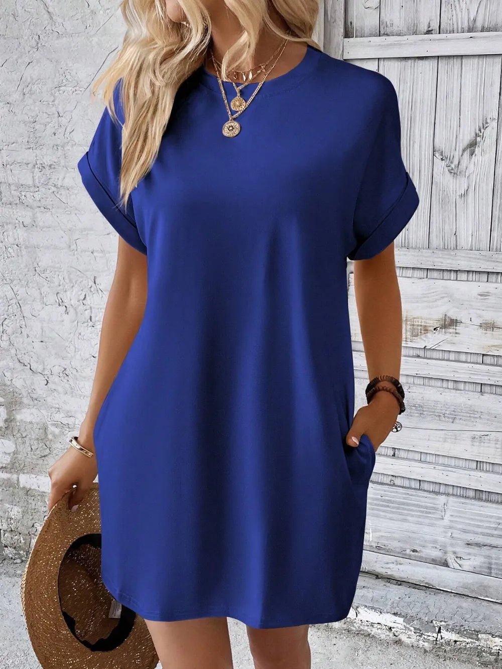 Round Neck Short Sleeve Mini Dress - Crowned Energy CO.