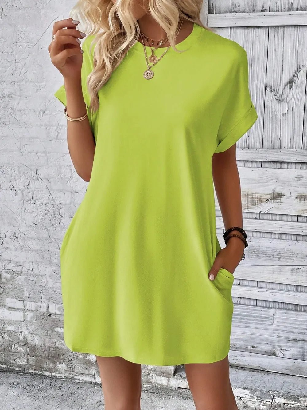 Round Neck Short Sleeve Mini Dress - Crowned Energy CO.