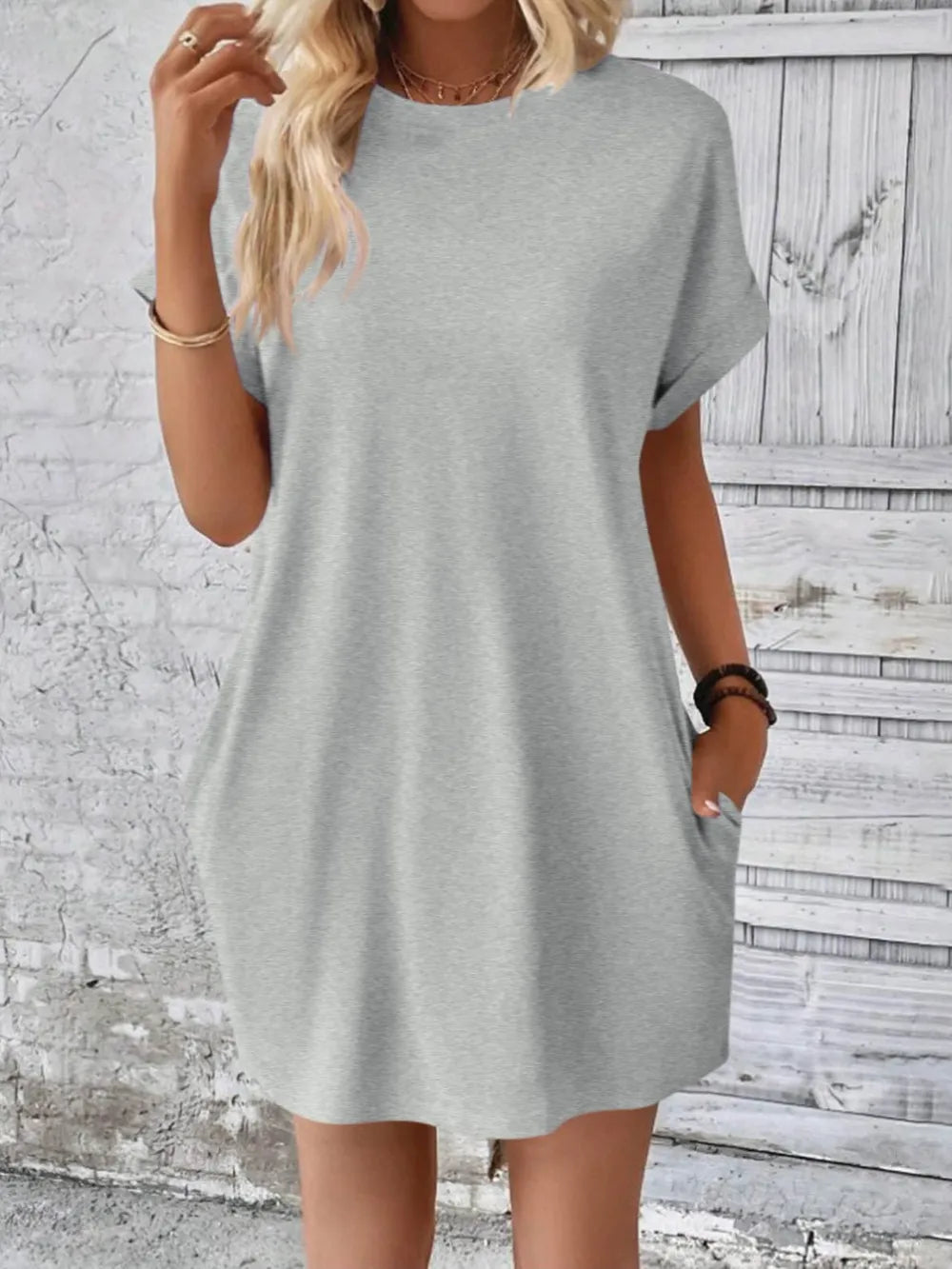Round Neck Short Sleeve Mini Dress - Crowned Energy CO.