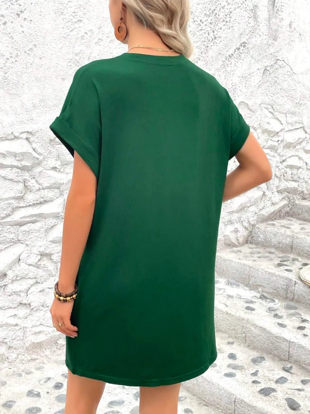 Round Neck Short Sleeve Mini Dress - Crowned Energy CO.
