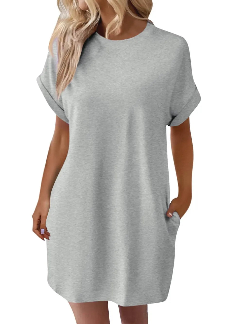 Round Neck Short Sleeve Mini Dress - Crowned Energy CO.