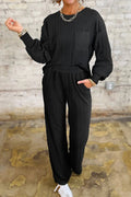Crowned Energy CO. Black / S Trendsi OUTFIT SET Round Neck Top and Pants Set