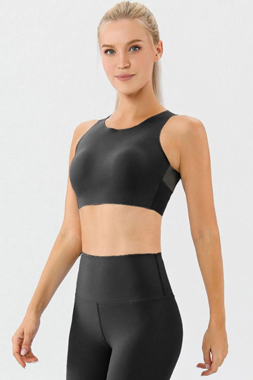 Round Neck Wide Strap Active Bra - Crowned Energy CO.