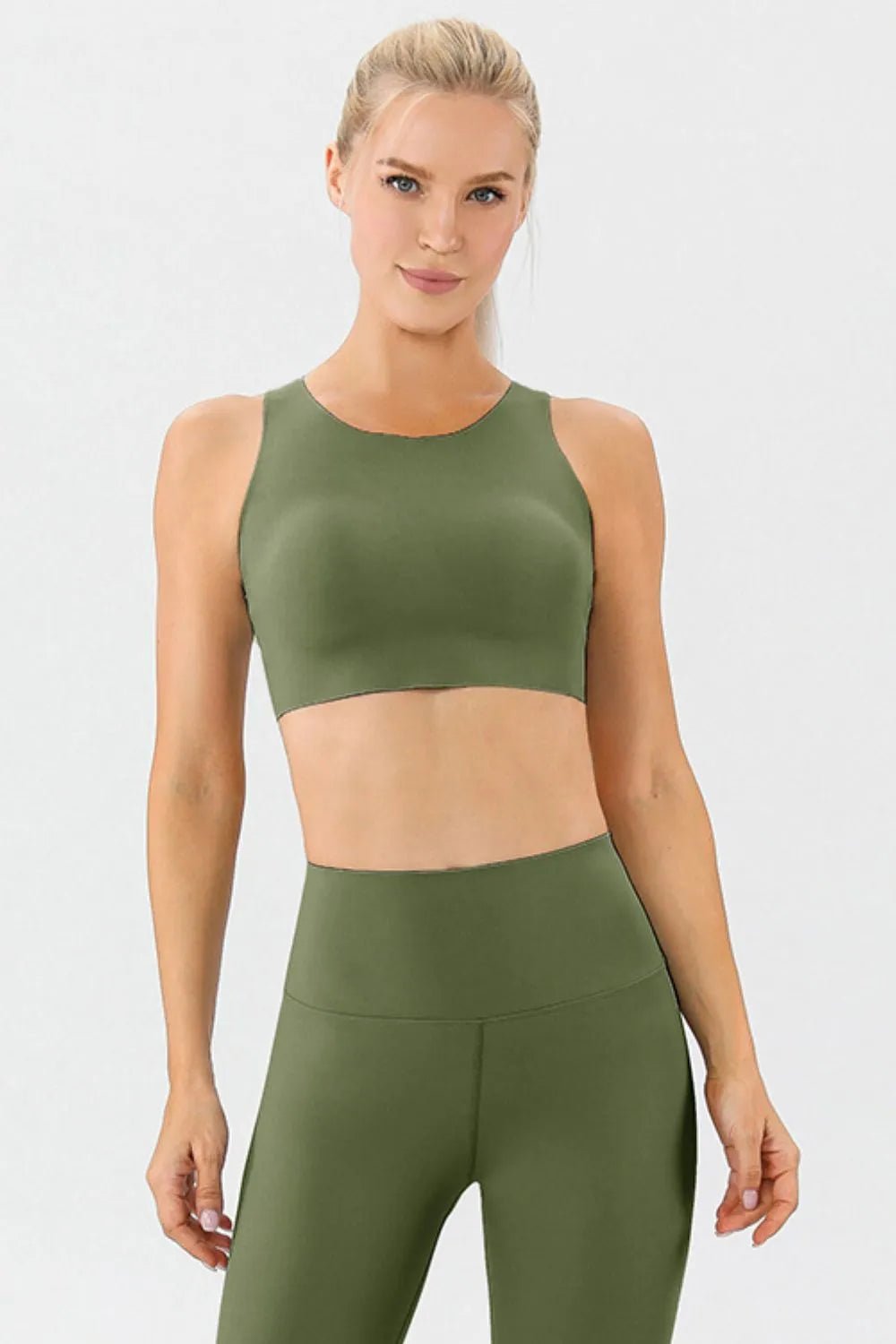 Round Neck Wide Strap Active Bra - Crowned Energy CO.