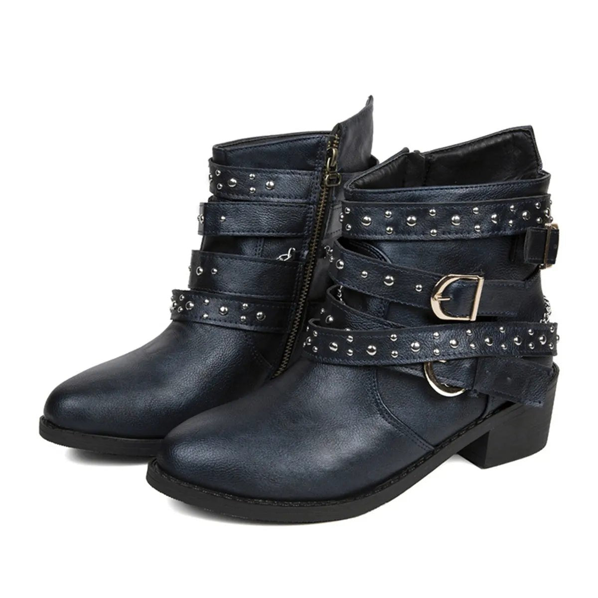 Crowned Energy CO. Black / 36 Trendsi Shoes & Bags/Crossbody Bags Round Toe Block Heels Boots