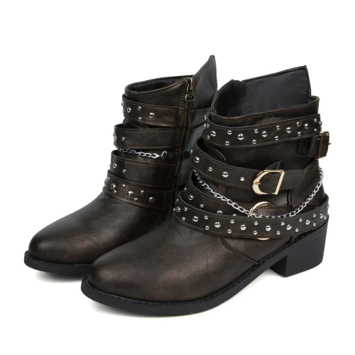 Crowned Energy CO. Black / 36 Trendsi Shoes & Bags/Crossbody Bags Round Toe Block Heels Boots