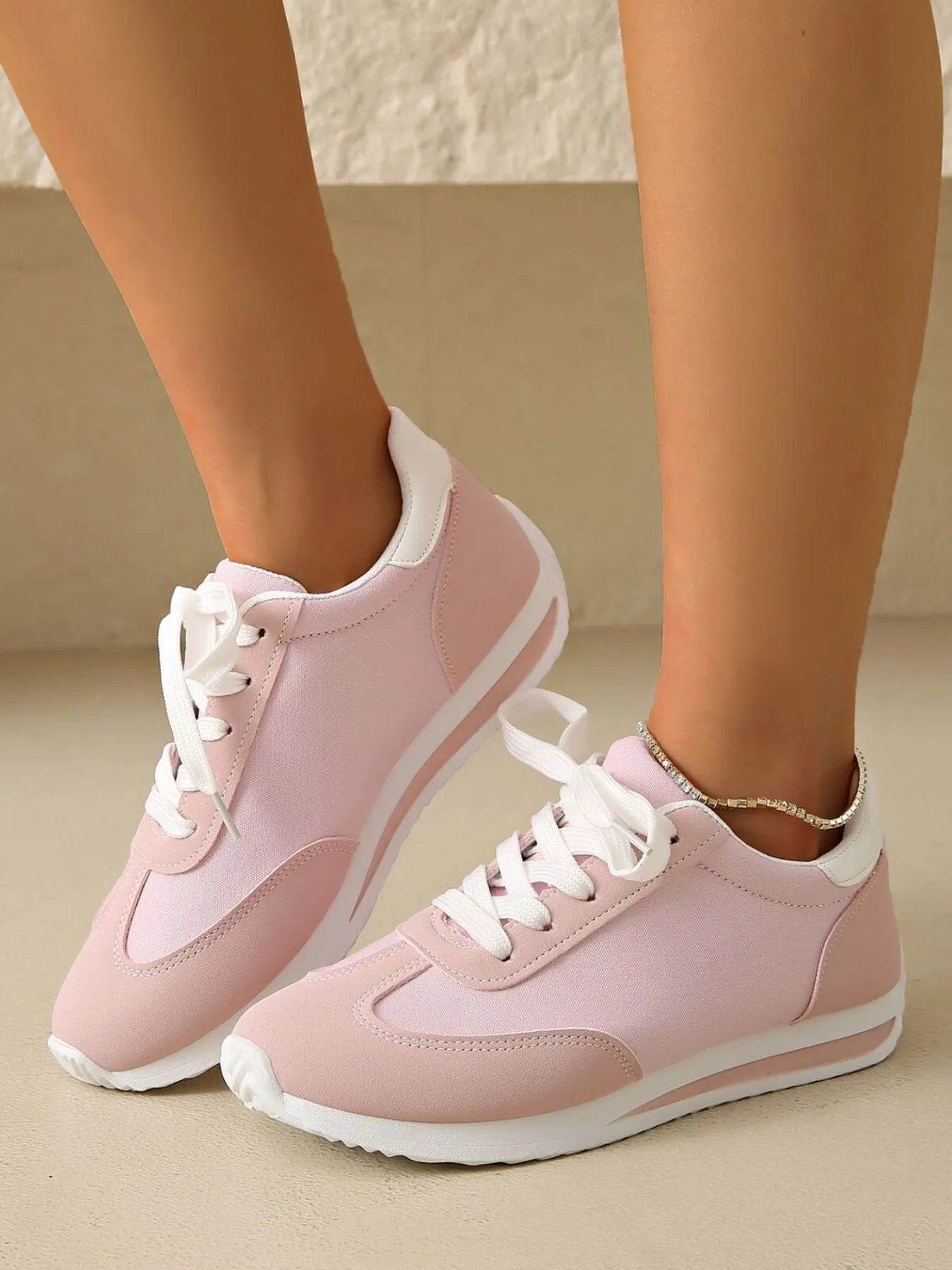 Crowned Energy CO. Pink / 36 Trendsi Shoes & Bags/Shoulder Bags Round Toe Lace Up Sneakers