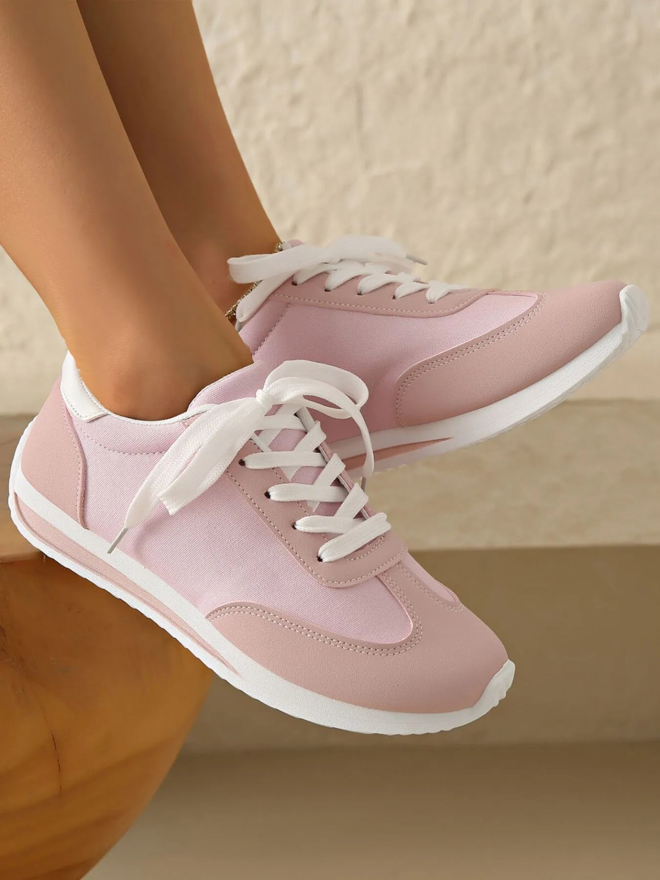 Crowned Energy CO. Pink / 36 Trendsi Shoes & Bags/Shoulder Bags Round Toe Lace Up Sneakers