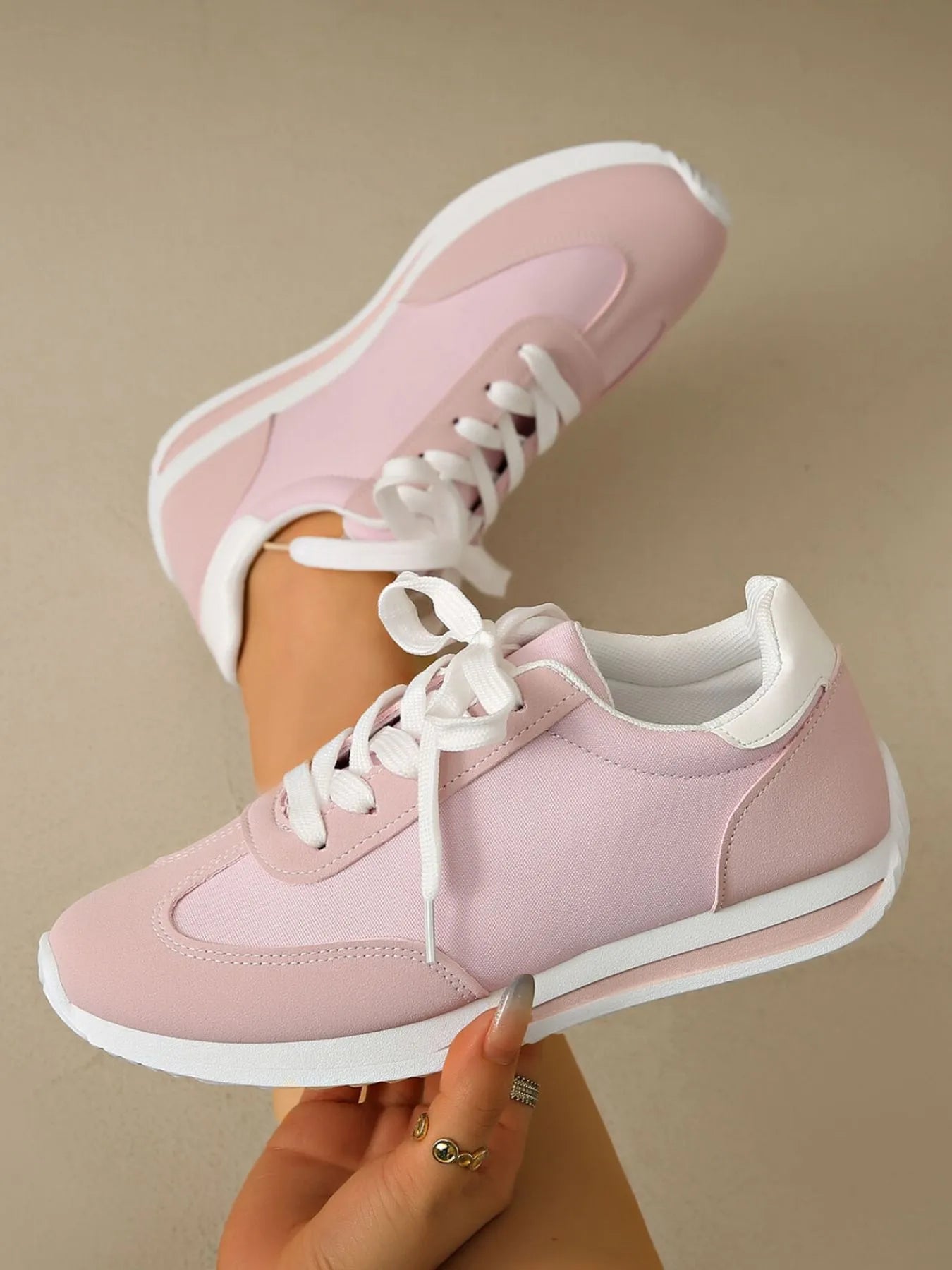 Crowned Energy CO. Pink / 36 Trendsi Shoes & Bags/Shoulder Bags Round Toe Lace Up Sneakers