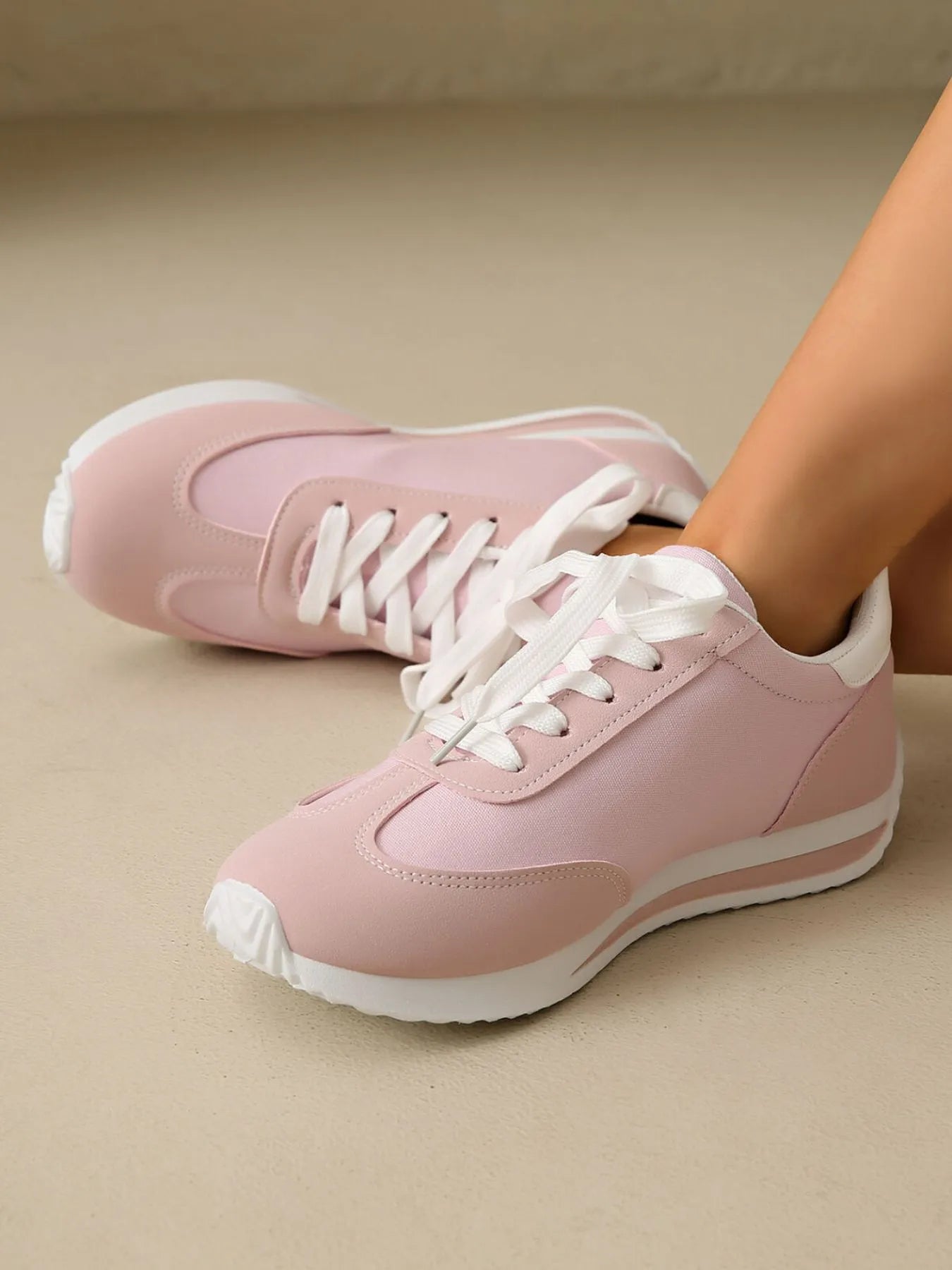 Crowned Energy CO. Pink / 36 Trendsi Shoes & Bags/Shoulder Bags Round Toe Lace Up Sneakers