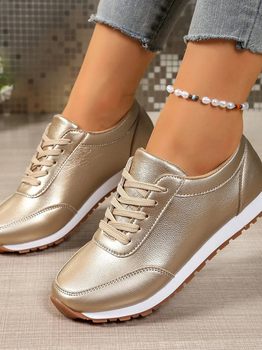 Crowned Energy CO. Gold / 36 Trendsi Shoes & Bags/Crossbody Bags Round Toe Lace-Up Sneakers