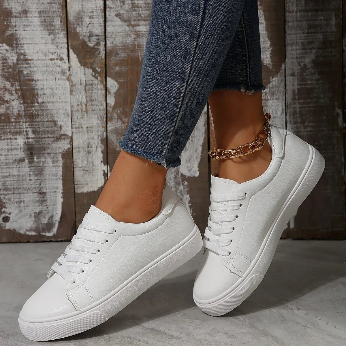 Crowned Energy CO. White / 35(US4) Trendsi Shoes & Bags/Slippers Round Toe Platform Sneakers