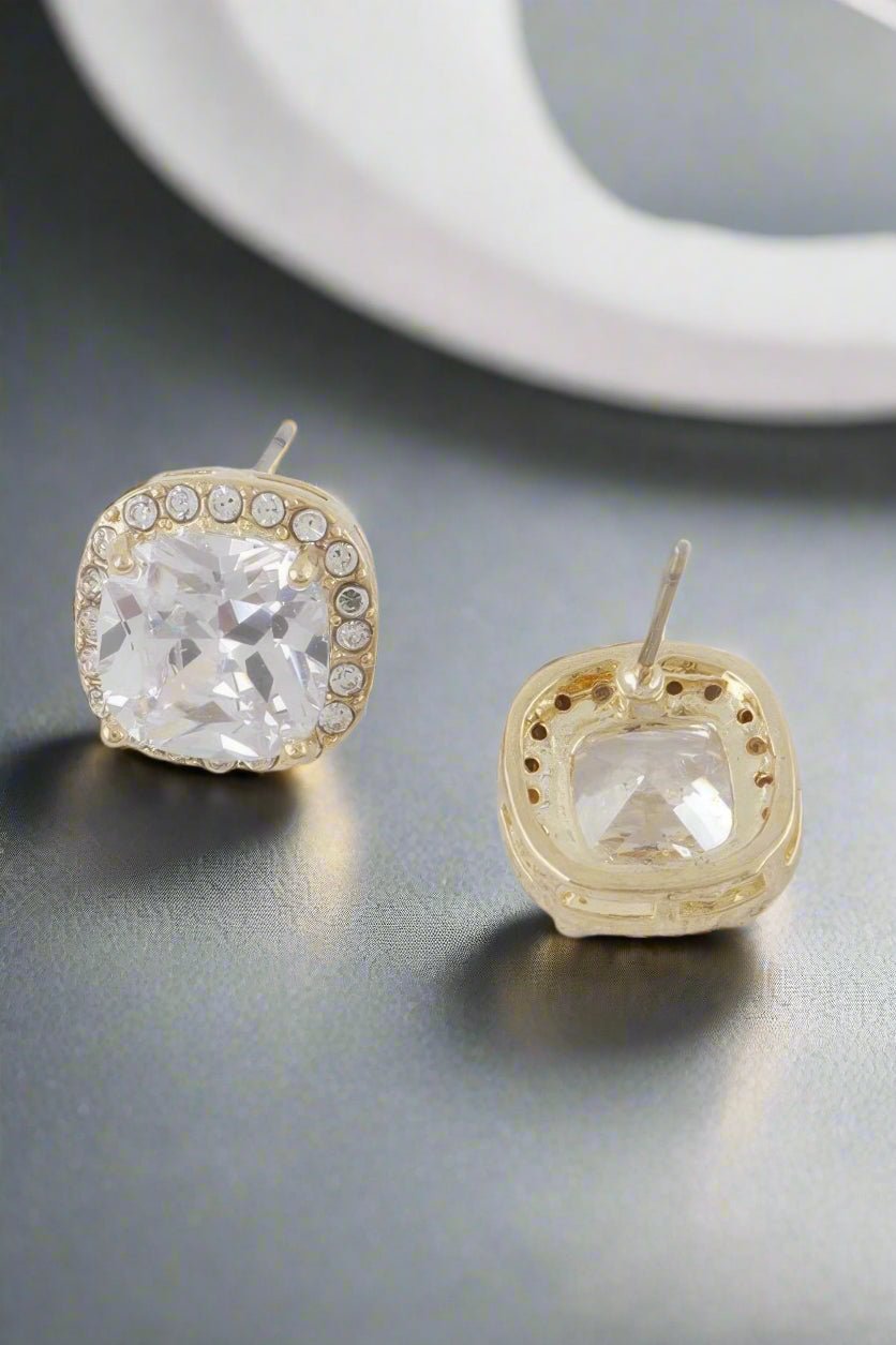 Crowned Energy CO. Gold Clear CCWHOLESALECLOTHING EARINGS Rounded Square Rhinestone Earrings