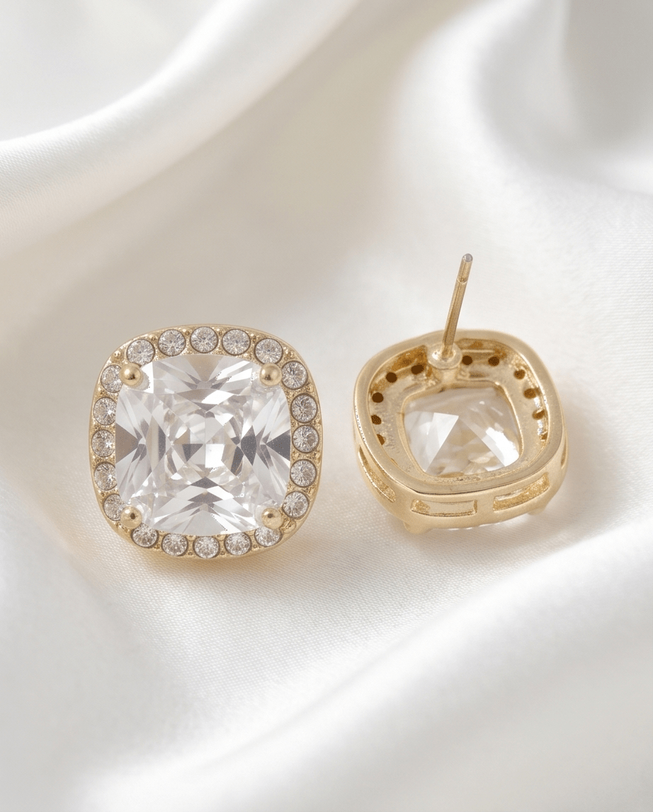 Rounded Square Rhinestone Earrings For Everyday Sparkle - Crowned Energy CO.