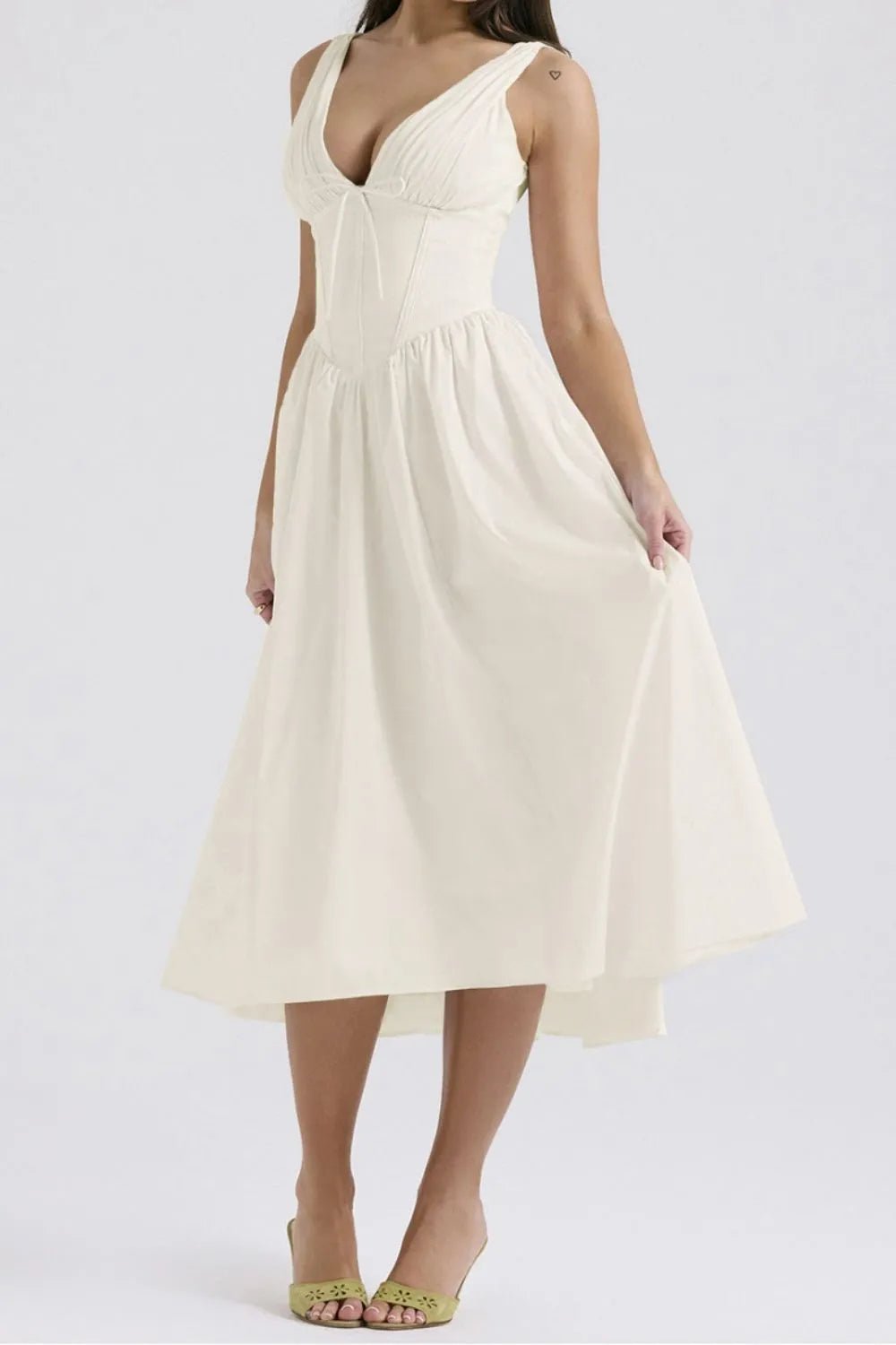 Ruched V - Neck Sleeveless Dress with Pockets - Crowned Energy CO.