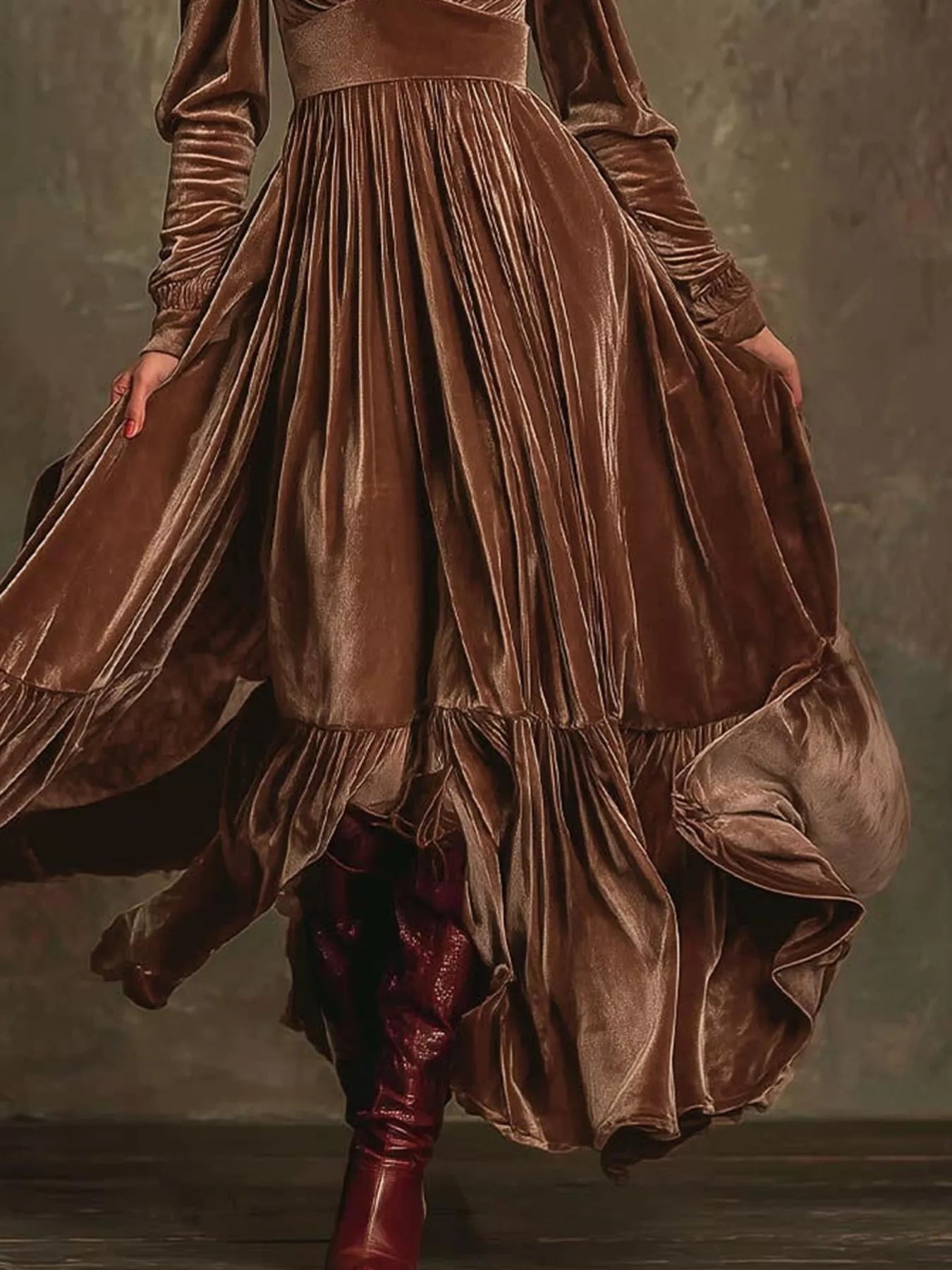 Ruffled Hem Long Sleeve Dress - Crowned Energy CO.
