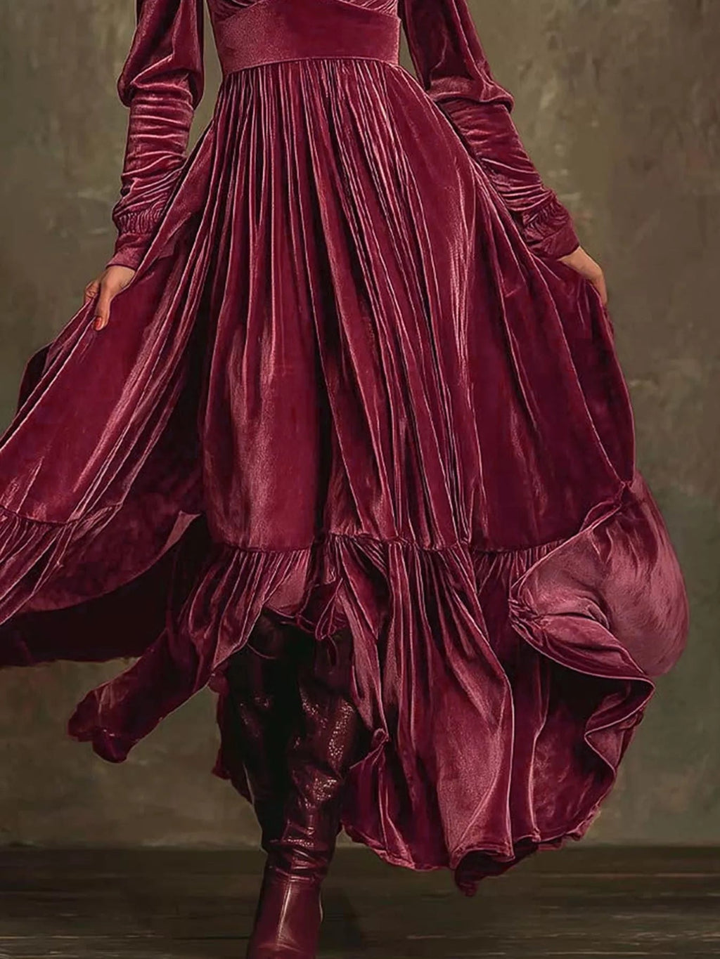 Ruffled Hem Long Sleeve Dress - Crowned Energy CO.