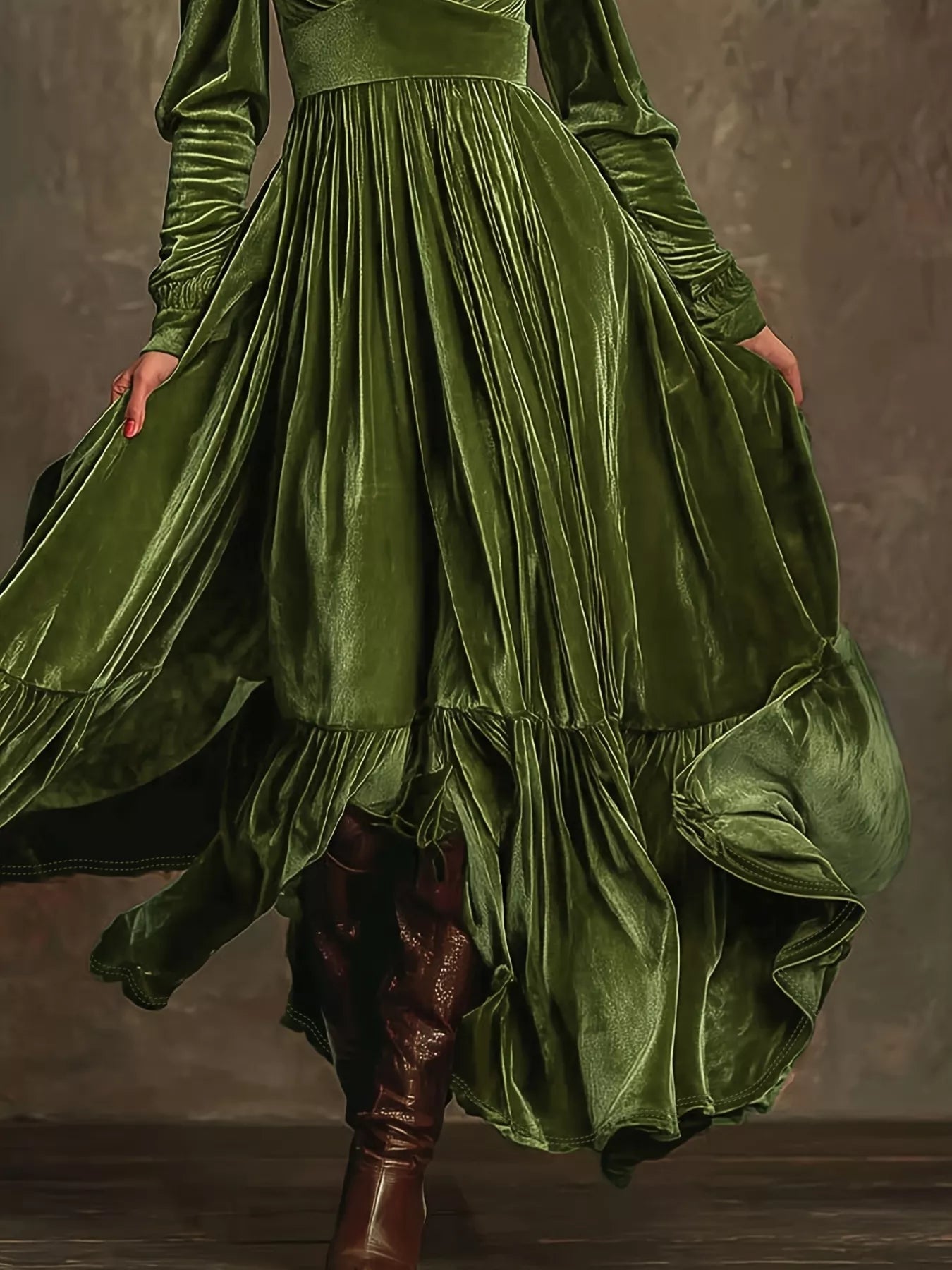 Ruffled Hem Long Sleeve Dress - Crowned Energy CO.