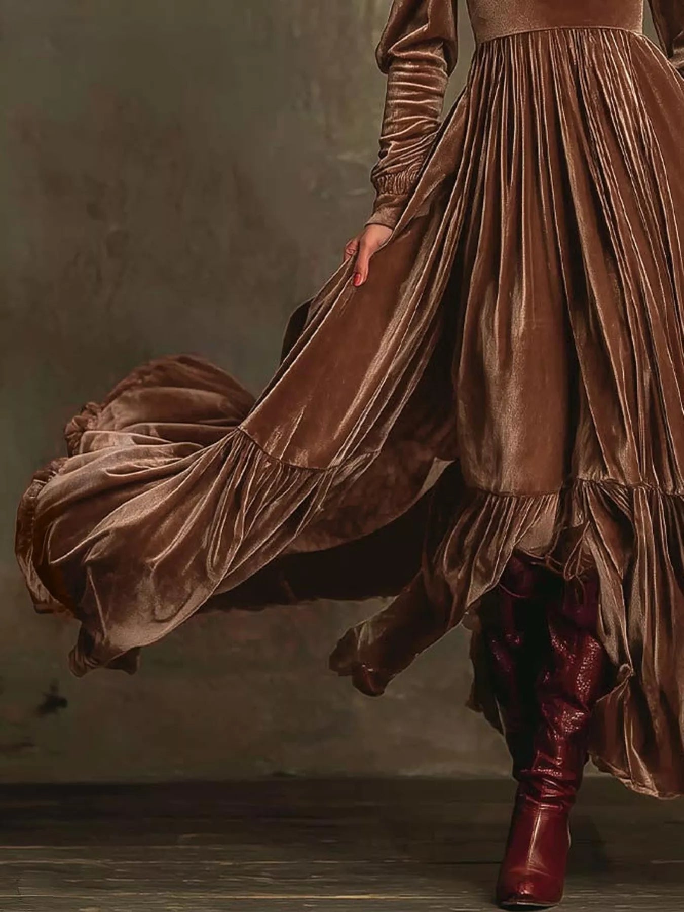 Ruffled Hem Long Sleeve Dress - Crowned Energy CO.