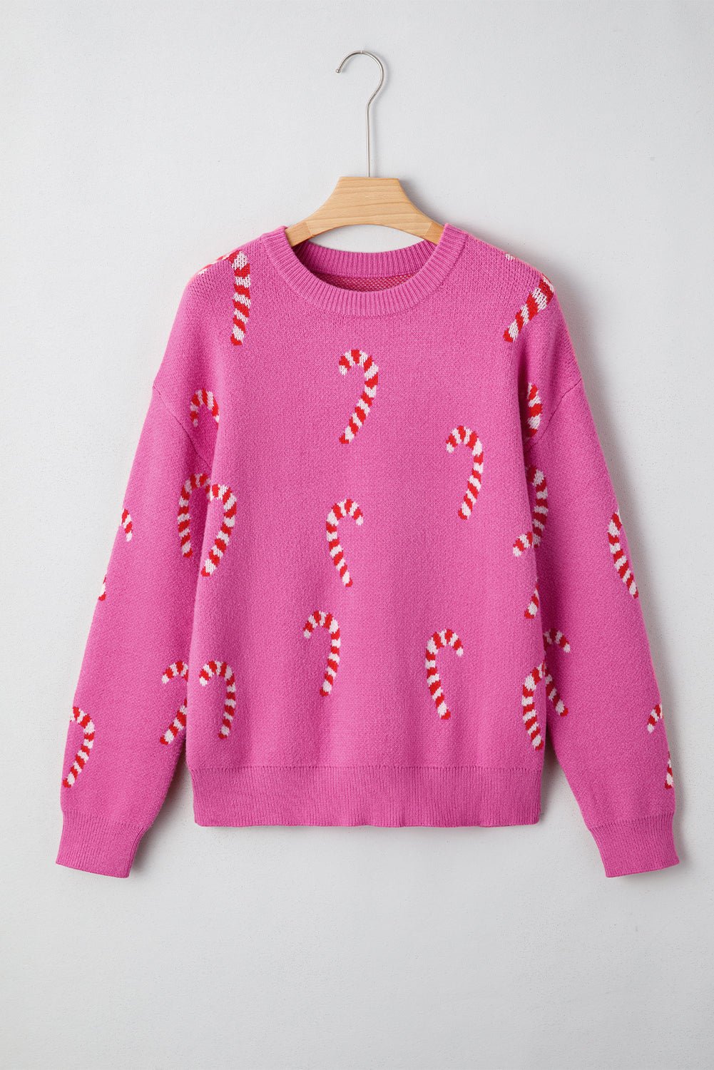 Crowned Energy CO. Sachet Pink / S / 52%Viscose+26%Polyester+22%Polyamide Dear-Lover Dropshipping Sweaters & Cardigans/Sweaters Sachet Pink Christmas Candy Cane Holiday Drop Shoulder Sweater
