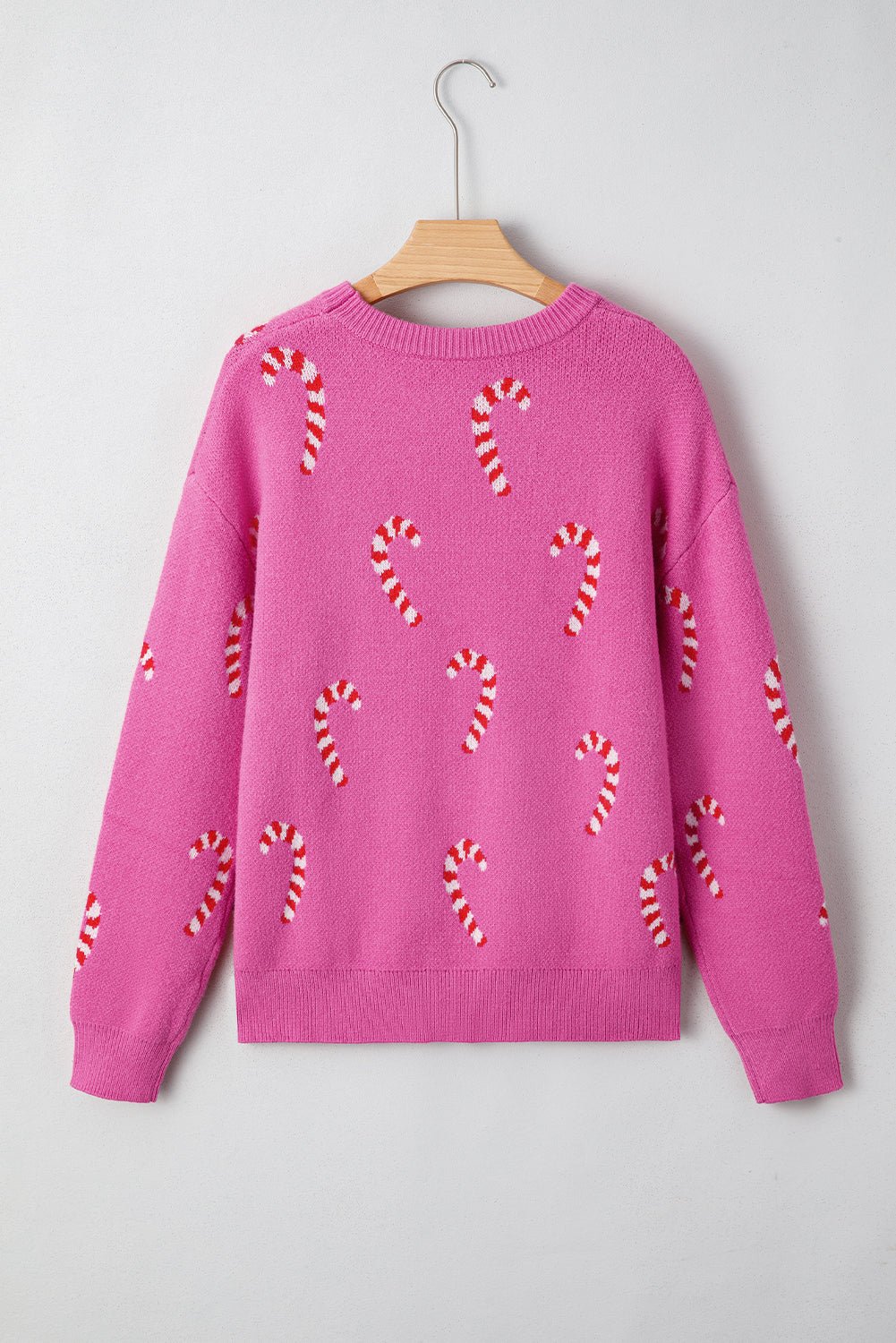 Crowned Energy CO. Sachet Pink / S / 52%Viscose+26%Polyester+22%Polyamide Dear-Lover Dropshipping Sweaters & Cardigans/Sweaters Sachet Pink Christmas Candy Cane Holiday Drop Shoulder Sweater
