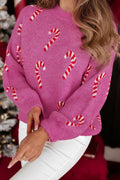 Crowned Energy CO. Sachet Pink / S / 52%Viscose+26%Polyester+22%Polyamide Dear-Lover Dropshipping Sweaters & Cardigans/Sweaters Sachet Pink Christmas Candy Cane Holiday Drop Shoulder Sweater