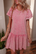 Sachet Pink Mineral Wash Raw Edge Ruffle Mini Dress - Crowned Energy CO.