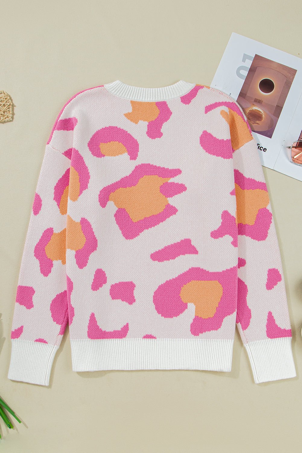 Sachet Pink Playful Leopard Print Drop Shoulder Baggy Sweater - Crowned Energy CO.