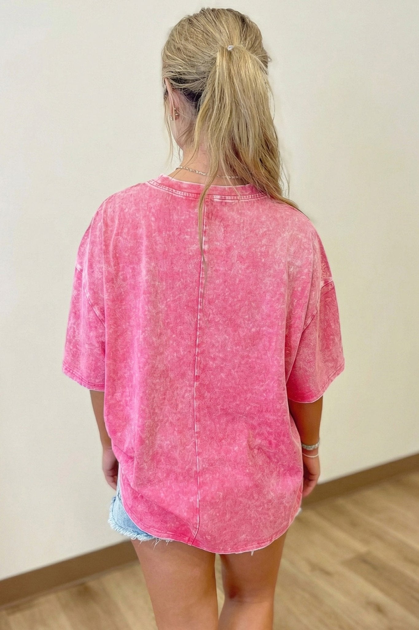 Sachet Pink Solid Color Cotton Mineral Washed Oversize Tee - Crowned Energy CO.