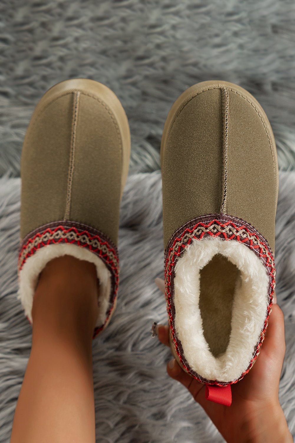 Sage Green Contrast Print Suede Plush Lined Snow Boots - Crowned Energy CO.