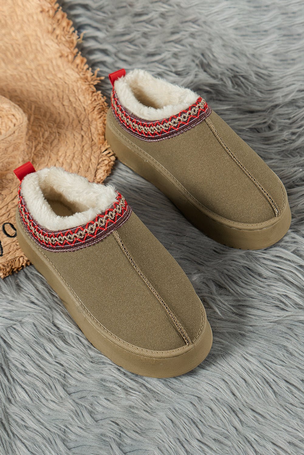 Sage Green Contrast Print Suede Plush Lined Snow Boots - Crowned Energy CO.