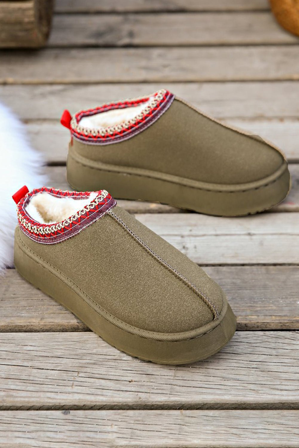 Sage Green Contrast Print Suede Plush Lined Snow Boots - Crowned Energy CO.