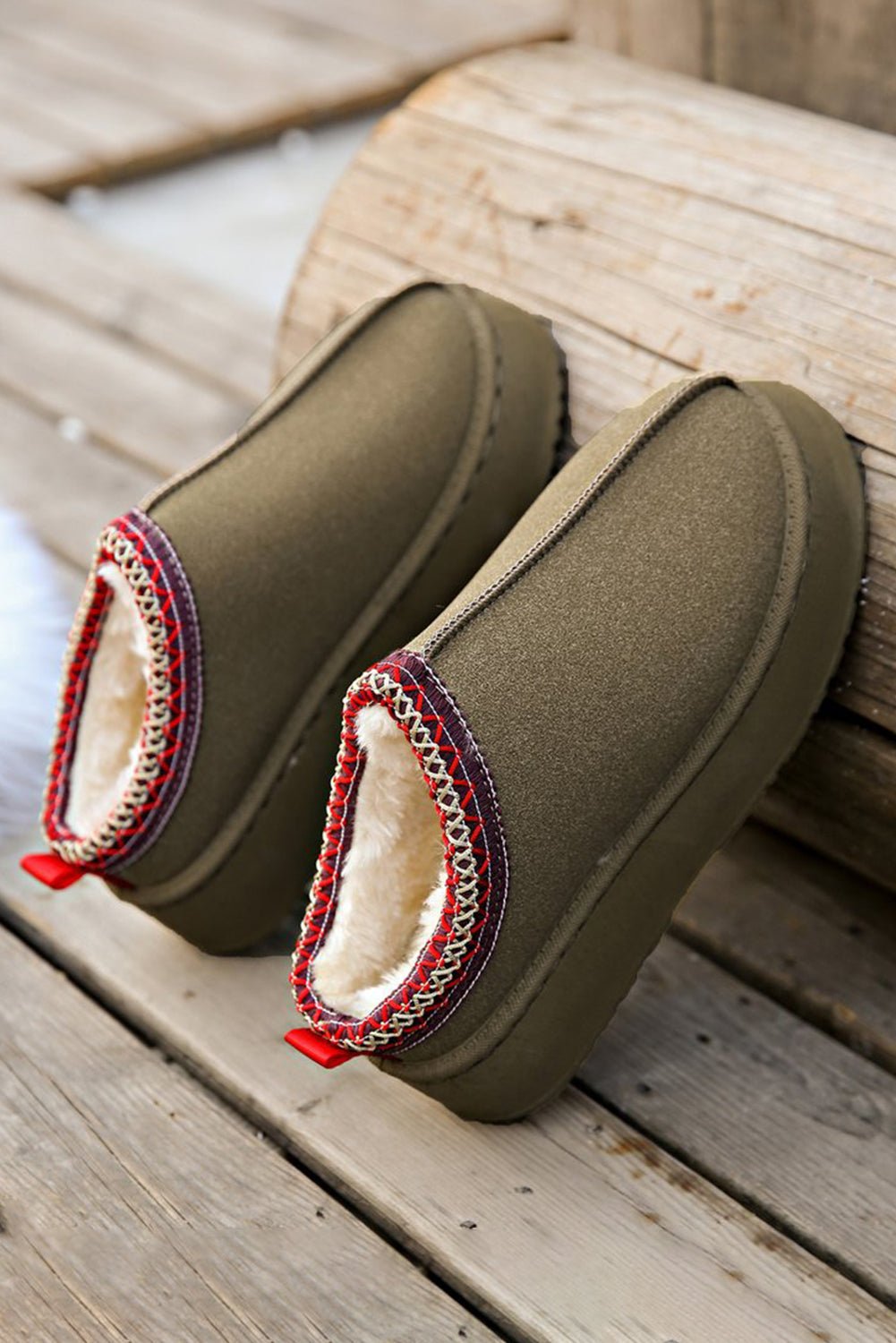 Sage Green Contrast Print Suede Plush Lined Snow Boots - Crowned Energy CO.