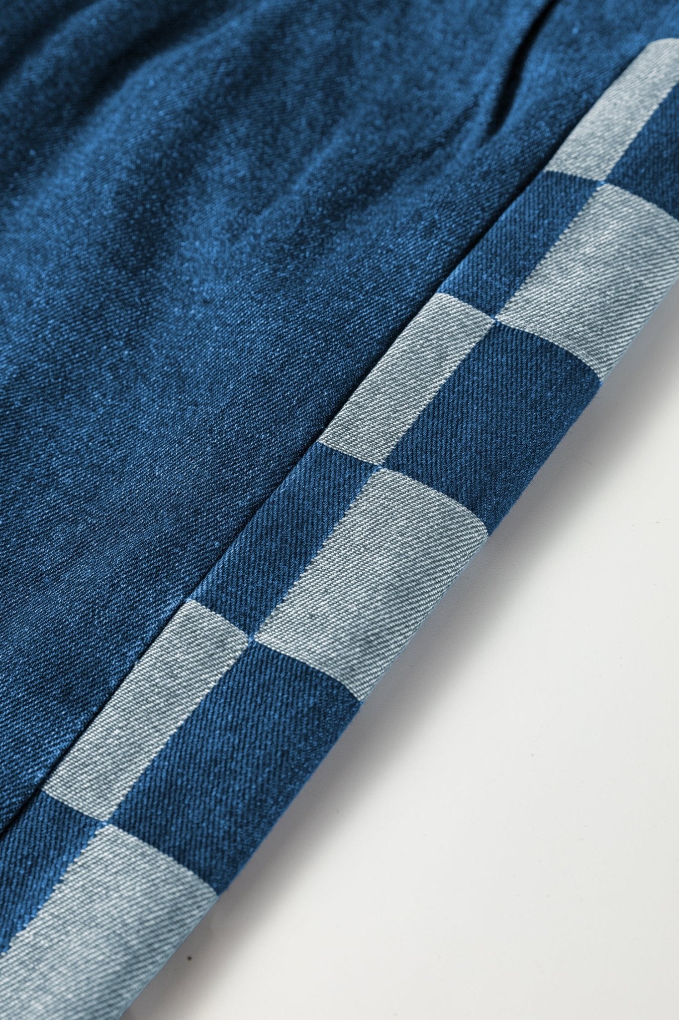 Sail Blue Checkered Side Panel Patchwork Drawstring Loose Denim Pants - Crowned Energy CO.