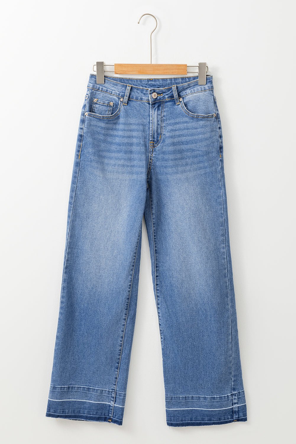Crowned Energy CO. Sail Blue / 4 / 65%Cotton+33%Polyester+2%Elastane Dear-Lover Dropshipping Bottoms/Jeans Sail Blue Raw Hem Unique Cuffs Straight High Rise Loose Jeans