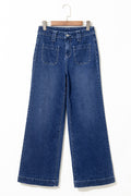 Crowned Energy CO. Sail Blue / 4 / 71%Cotton+27.5%Polyester+1.5%Elastane Dear-Lover Dropshipping Bottoms/Jeans Sail Blue Wide Leg Pocketed High Waist Jeans