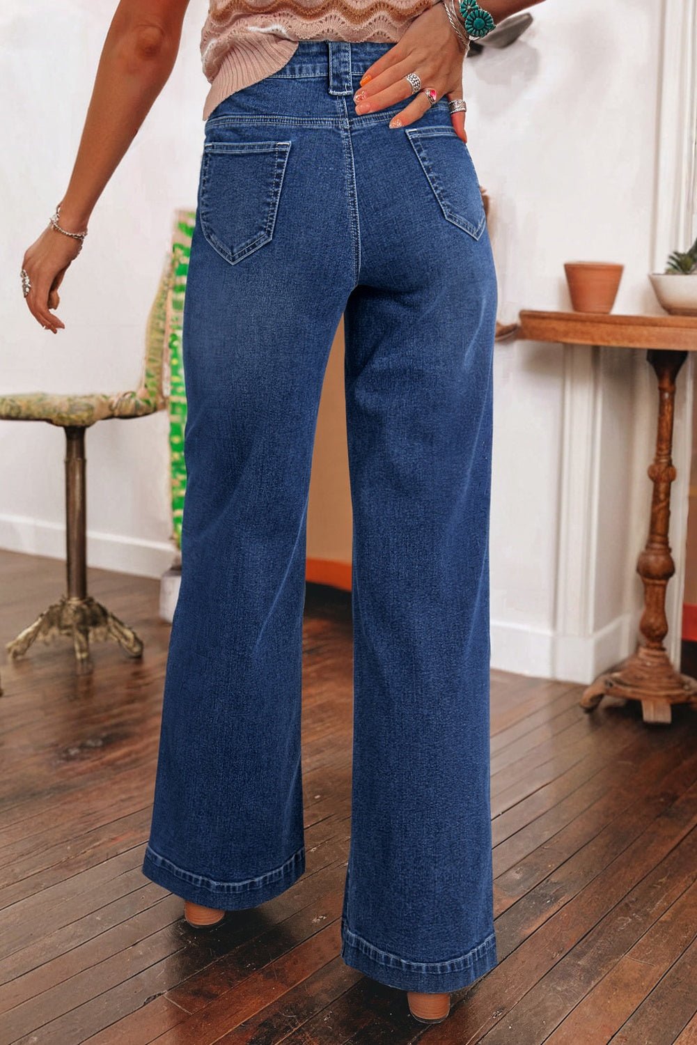 Crowned Energy CO. Sail Blue / 4 / 71%Cotton+27.5%Polyester+1.5%Elastane Dear-Lover Dropshipping Bottoms/Jeans Sail Blue Wide Leg Pocketed High Waist Jeans